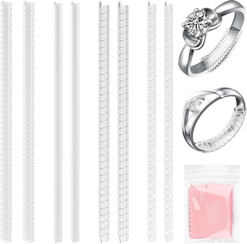 wegoup 8-Pack Ring Resizer for Loose Rings – Adjustable Clear Silicone Non-Slip Ring Sizer and Tightener Guard (4 Sizes) – Spiral Silicone Jewelry Fitter for Men & Women – Makes Rings Smaller - Image 1